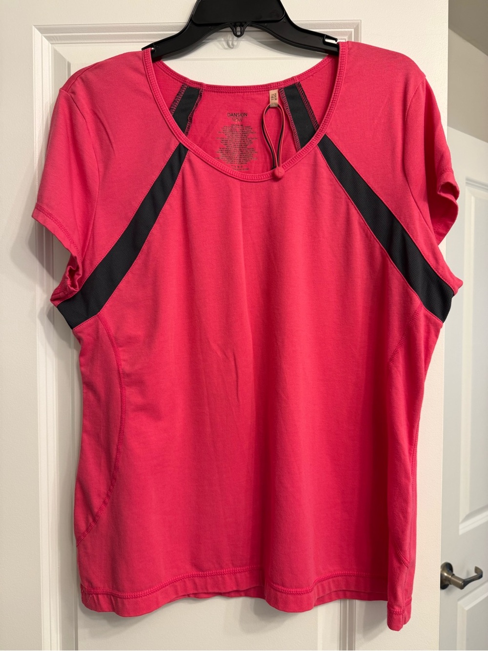 Danskin Now Short Sleeve Active Tee in Hot Pink with Black Trim